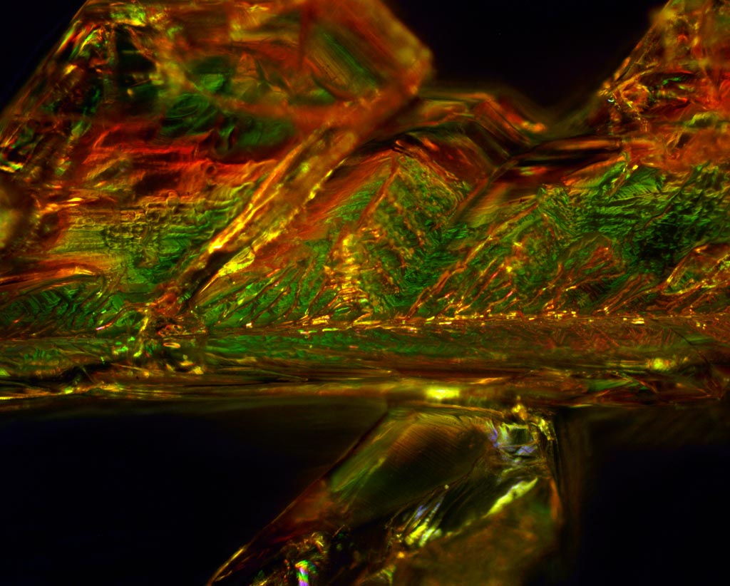 potassium ferricyanide crystals 10x BD with crossed polarizers in darkfield